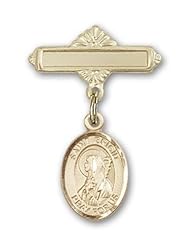 14K Gold Baby Badge with St. Brigid of Ireland Charm and Polished Badge Pin
