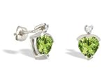 14K White Gold Genuine Heart Peridot and Diamond Earrings