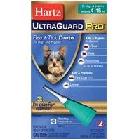 Hartz Ultra Guard Pro FLea & Tick Drops for Dogs and Puppies Weighing 4-15 Lbs: 3 tubes, 3 Monthly Treatments.