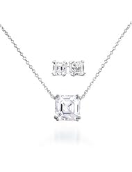 Bling Jewelry Sterling Silver Asscher CZ Pendant Necklace and Earrings Set
