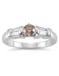 0.56 Cts Brown & White Diamond Ring in 14K White Gold