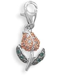 Rhodium Plated CZ Rose Charm