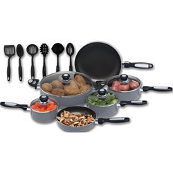 Chefs Secret 16pc Hard Annodized Aluminum Cookware Set See-Thru Vented Lids Riveted Handles product image