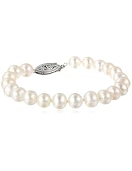 Sterling Silver White Freshwater Cultured Pearl A Grade 7.5-8mm Bracelet, 7.25"