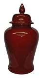 Chinese Oxblood Red Temple Jar - Hand Glazed Porcelain - 24"H
