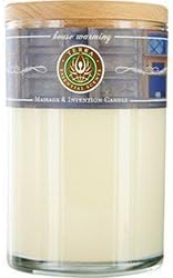 HOUSE WARMING by House Warming: MASSAGE &amp; INTENTION SOY CANDLE 12 OZ TUMBLER. A PEPPERMINT, VANILLA &amp; LAVENDAR WITH BLUE LACE AGATE GEMSTONE. BURNS APPROX. 30+ HOURS by House Warming
