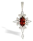 14K White Gold Genuine Marquise Garnet and Diamond Cross Pendant