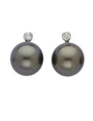 Tahitian 10mm South Sea Cultured Pearl and Diamond Stud Earrings