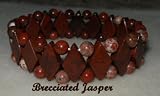 Brecciated Jasper Gemstone Bracelet; 6mm Rounds and Rhombus Shaped Beads