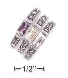 Sterling Silver Marcasite Triple Stack Amethyst Garnet Citrine Ring - Size 6.0