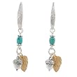 Acorn and Leaf Dangle Earrings in Sterling Silver and Gold Vermeil with Turquoise Bead on Hammered Earwire, #7832