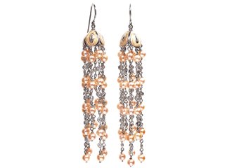 Enamel and Fine Pink Pearl and Diamond 18k White Gold Drop Hoop Earrings Ctw 2.36