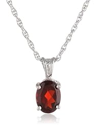 Sterling Silver 8x6mm Oval Garnet Pendant Necklace