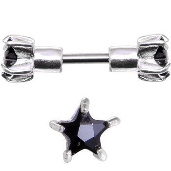 Sterling Silver 925 Jet Cubic Zirconia Star Cartilage Earring Stud