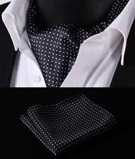 Pixel Handkerchief - Navy Blue White Polka Dot Silk Cravat Scarves Ascot Tie Handkerchief Set