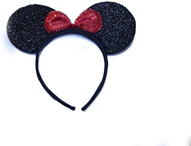 Minnie Mouse Ears Headband Sparkle Design With Red Bow