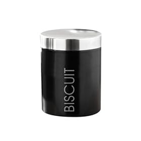 Premier Housewares Black Enamel Biscuit Canister with Silver Lid and Wording Detail