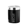 Premier Housewares Black Enamel Biscuit Canister with Silver Lid and Wording Detail