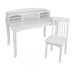 2pcs White Finish Kid's Avalon Desk With Hutch & Chair Set