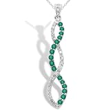 10k White Gold Emerald and Diamond Twist Pendant