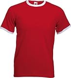 Fruit of the Loom plain ringer t-shirt Red body white contrast Large (41 - 43 inch chest)
