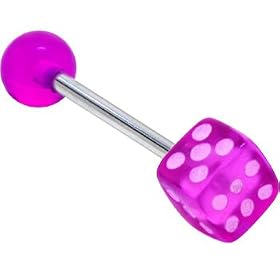 Single PURPLE DICE Barbell Tongue Ring by Black Steel Tongue Rings