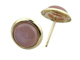 Pink Mother Of Pearl Round Button Earrings, 14k Gold