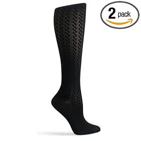 Truform 10-20 Ladies Trouser Sock, Black Cable, Large (Pack of 2)