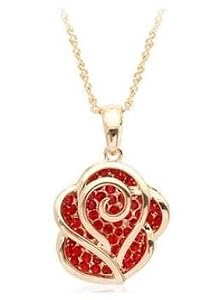 Eleganter Rose Blumen Liebe Ketten-Anhänger mit roten Zirkonia Diamanten