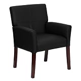 Flash Furniture Black Leather Executive Side Chair or Reception Chair with Mahogany Legs