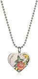 Ed Hardy Snake/Rose Stainless Steel Heart Pendant, 24