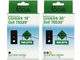 2 Pack Dell T0529 T0530 Compatible Ink Cartridges (1BK, 1CLR)