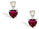 14K White Gold Heart Created Ruby and Diamond Earrings