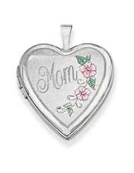 Genuine IceCarats Designer Jewelry Gift 14K 20Mm White Gold Enamel Flowers Mom Heart Locket