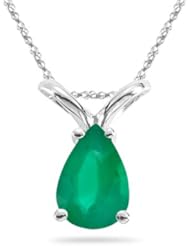 0.60 Cts of 7x5 mm AA Pear Natural Emerald Solitaire Pendant in 14K White Gold