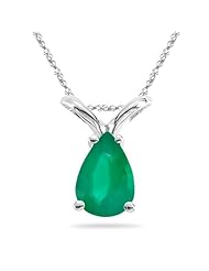 0.60 Cts of 7x5 mm AA Pear Natural Emerald Solitaire Pendant in 18K White Gold
