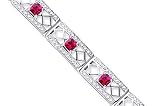 Victorian Style Princess Cut Created Ruby Gemstone Bracelet in Sterling Silver