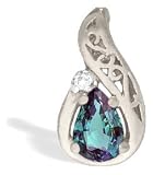 14K White Gold Pear Created Alexandrite and Diamond Pendant
