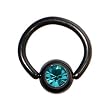 18 Gauge 1/4" Blue Zircon Austrian Crystal Black Titanium BCR Captive Ring