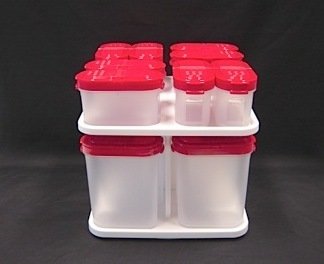 Tupperware 16 SPICE SHAKERS + ROTATING CAROUSEL Red