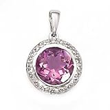 14k White Gold, Diamond & Amethyst Round Pendant (3.79ctw)