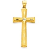14k Satin and Diamond-Cut Cross Pendant
