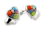 Silver Mui Murano Millefiori Double Heart I Earrings