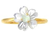 14K Yellow Gold White Mother of Pearl Exotic Blossom Stackable Ring-Multi Mop-Opal, size8