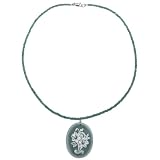 14k Yellow Gold Emerald Roundel Strand Necklace with Green Agate Cameo, 16