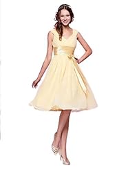 Plus Size Sexy V-neck Chiffon Short Sleeveless Vintage  Evening Dress/Bridesmaid Dress/Prom Dress/Party Dress  With a Bow(s)