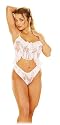 Escante Women's Rose Lace Cami and Bikini with Lace Ruffle Front,White,Medium