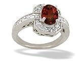 14K White Gold Genuine Oval Garnet and Diamond Ring