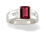 14K White Gold Emerald-cut Created Ruby and Diamond Ring