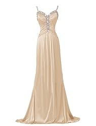 V-neck Polyester/Satin Beaded Backless Evening Dress/Prom Dress/Wedding Dress 